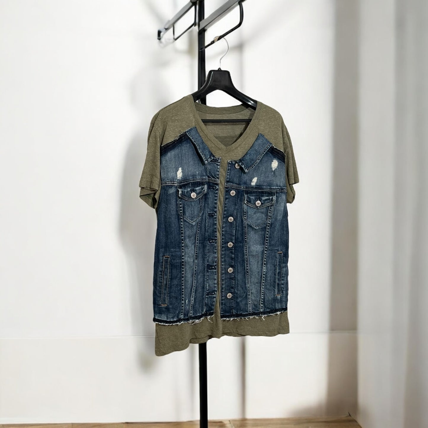 Remake denim jacket on T-shirt