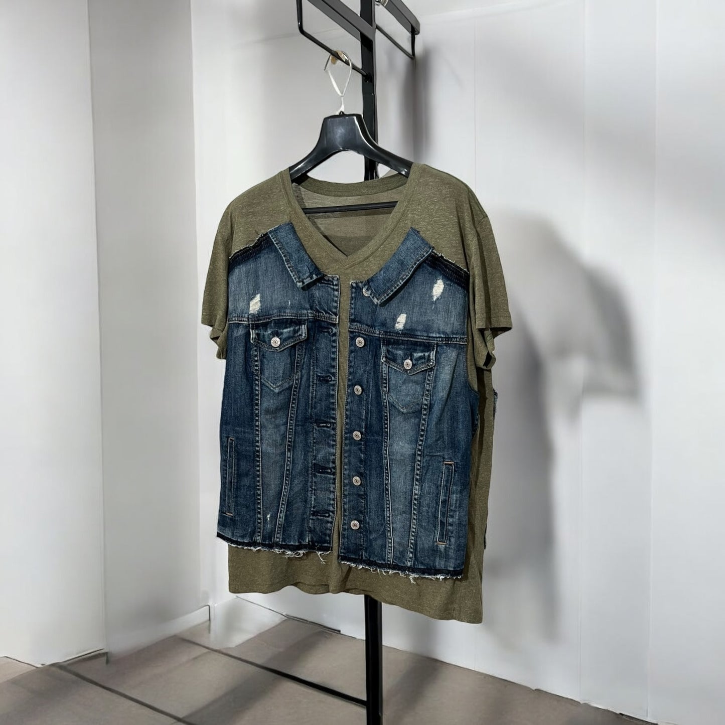 Remake denim jacket on T-shirt